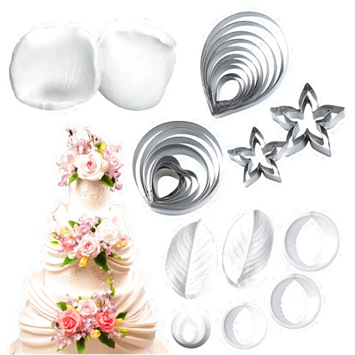 KALAIEN 31Pcs Austin Rose Cutter Set Rose Petals Silicone Fondant Mould Veining Petal Sugar Flower Making Tool