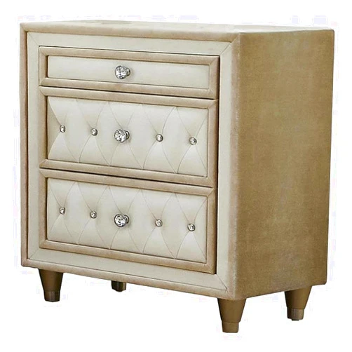 Coaster Home Furnishings Antonella Upholstered 3-Drawer Nightstand Ivory and Camel