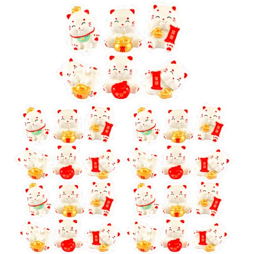 LOGOFUN 30pcs Miniature Lucky Cat Figurines Mini Fortunate Figure Small Resin Cat Animal Statues for 2025 Chinese New Year Home Office Tabletop Decorations