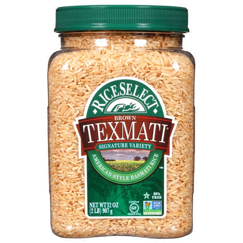 RiceSelect Texmati Brown Rice, Whole-Grain Basmati Rice, Premium Gluten-Free Rice, Non-GMO, Star-K Kosher, 32-Ounce Jar