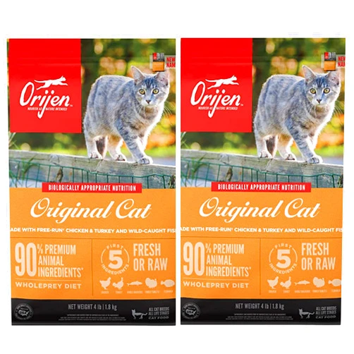 Orijen 2 Pack of Cat & Kitten Grain-Free Dry Food, 4 Pounds Each, Made in The USA
