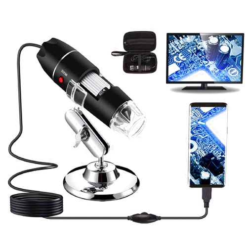 Bysameyee USB Digital Microscope 40X to 1000X, 8 LED Magnification Endoscope Camera with Carrying Case & Metal Stand, Compatible for Android Windows 7 8 10 11 Linux Mac