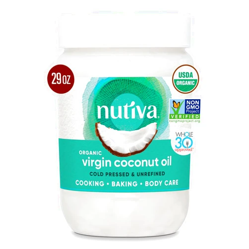 Nutiva Organic Coconut Oil 29 fl oz, Cold-Pressed, Fresh Flavor for Cooking Oil, Natural Hair Oil, Skin Oil, Massage Oil and, Non-GMO, USDA Organic, Unrefined Extra Virgin Coconut Oil (Aceite de Coco)