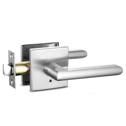 Berlin Modisch Privacy Lever Door Handle Slim Square Easy to Open Locking Lever Set [for Bedroom or Bathroom] Reversible for Right & Left Sided Doors Heavy Duty - Satin Nickel Finish
