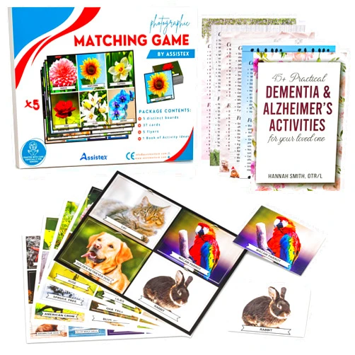 Assistex Matching Game Activity Board - Dementia Activities for Seniors - Memory Games for Adults with Alzheimers - Memory Loss and Alzheimers Activities - Matching Card Memory Games for Seniors