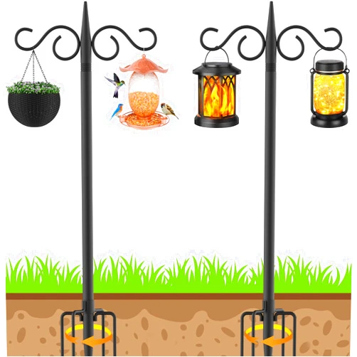 NUERPO Adjustable Shepherd Hooks for Outdoor,2 Pack 108 Inch 5 Prong Base Bird Two Sided Feeder Poles,Heavy Duty Shepherds Hook,Suitable for Garden in Hanging Flower Basket,Lantern,Bird Nests