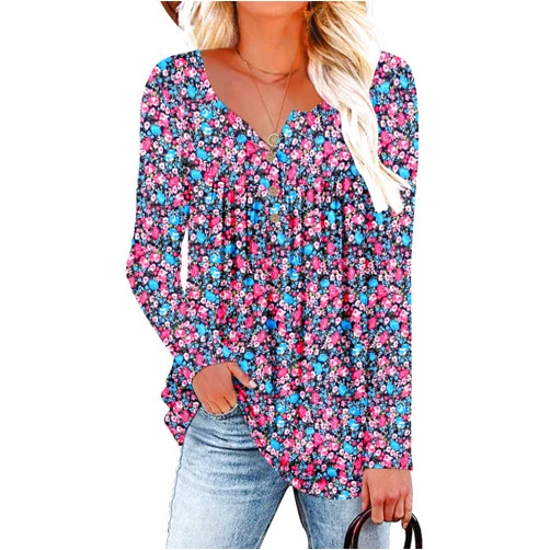 ROSELINLIN Womens Long Sleeve Tunic Tops Floral Fall Blouse Shirts