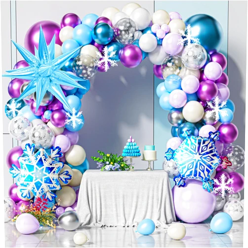 YSHMFEUX 185pcs Ice Snow Balloons Garland Arch Kit, Purple Blue Silver Balloon Garland, Snowflake Foil Balloons for Winter Wonderland Birthday, Snowflake Baby Shower, Christmas, Holiday, Winter Party Supplies