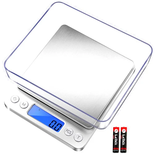 Fuzion Digital Kitchen Scale 3000g/ 0.1g, Pocket Food Scale 6 Measure Modes, LCD, Tare, Digital Scale Grams and Ounces with 2 Trays for Food, Cooking, Nutrition, Reptiles(Battery Included)