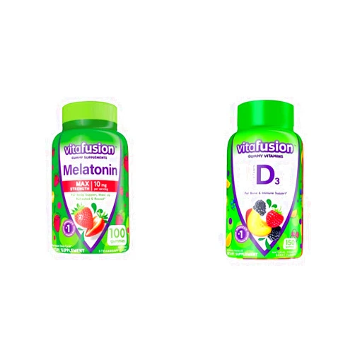 vitafusion Max Strength Melatonin Gummy Supplements, 100 Count & Vitamin D3 Gummy Vitamins, 150 Count Melatonin Gum + Vitamin D3