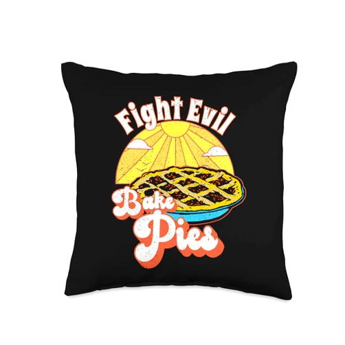 Fight Evil Make Baked Goods Happy Bread Baking Co. Fight Evil Bake Pies Happy Hero Pastry Bread Baker Throw Pillow, 16x16, Multicolor