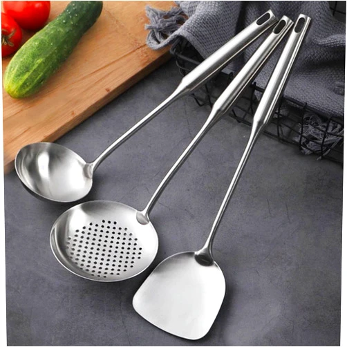 YYTONG Stainless Steel Wok Spatula, Wok Utensils for Carbon Steel, Wok Tools Professional Set, 3-Pieces 304 Stainless Steel Cooking Utensils All Metal