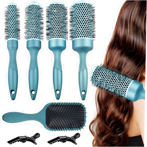 Aozzy 5pcs Round Thermal Barrel Brush Set - Professional Heat Styling, Curling, and Blow Drying for Shiny Hair in 5 Different Sizes