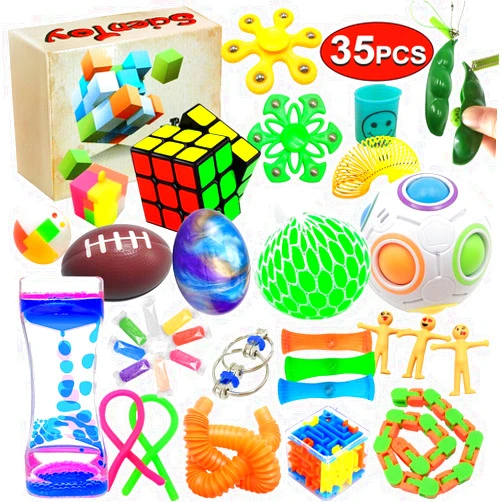 Scientoy Fidget Toy Set, 35 Pcs Sensory Toy for ADD, OCD, Autistic Children, Adults, Anxiety Autism to Stress Relief and Anti Anxiety with Motion Timer, Perfect for Classroom Reward with Gift Box