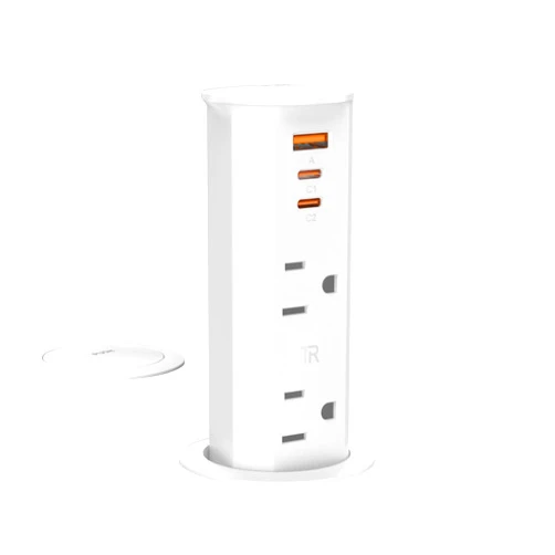 ANNQUAN 2 inch Space Saver Pop Up Outlet for Countertop with PD20W USB Ports,2 Outlets Tamper Resistant,Splashproof Pop Up Socket,Desk Power Grommet for Home Office Kitchen White