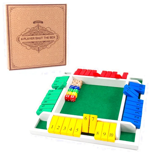 AMEROUS Shut The Box Dice Game-12 inches-Colorful Design-1-4 Players-12 Dice-Gift Package, Classic 4 Sided Wooden Board Game for Adults Kids, Classics Board Game