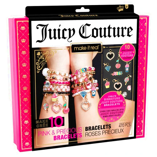 Make it Real - Juicy Couture Pink and Precious Bracelets - DIY Charm Bracelet Kit with Beads for Tween Jewelry Making - Jewelry Making Kit for Girls