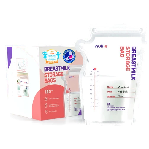 Nuliie 120 Pcs Breastmilk Storage Bags, 8 OZ Breast Milk Storing Bags, BPA Free, Milk Storage Bags with Pour Spout for Breastfeeding, Self-Standing Bag, Space Saving Flat Profile
