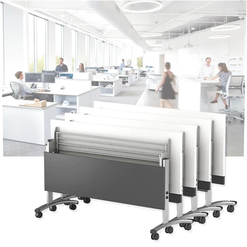 Schmaly Conference Table, Foldable Flip Top Mobile Training Table Narrow Meeting Table with Modesty and Locking Casters for Home or Office, Ready to Unfold and Use (4 Pack 180 * 50 * 75cm)