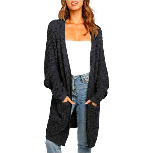 MEROKEETY Women's Oversized Long Batwing Sleeve Cardigan Waffle Knit Sweater Coat