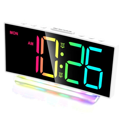 Cadmos Loud Alarm Clocks for Heavy Sleepers,Adults,Kids,Teens,Large Digital Display,7 Color Night Light,Adjustable Volume,Battery Backup,Small Bedside Clocks for Bedrooms (White+Dynamic)