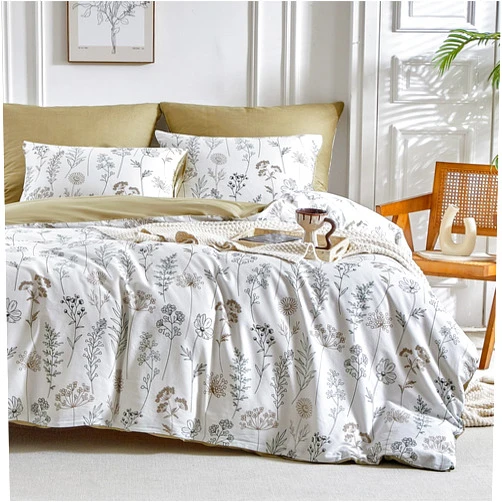 Lekesky Cotton Duvet Cover Queen Size - 100% Cotton Reversible Floral Duvet Cover Set with Zipper, 3 Pieces Soft & Breathable White Bedding Set Queen Comforter Cover (Queen, 90