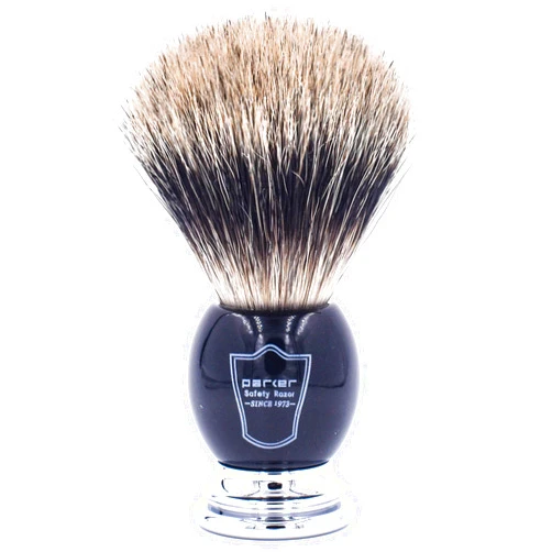 Parker Safety Razor Parker Premium 3 Band Pure Badger Shaving Brush with Stand Included - Packaged in a Gift Box - Generate a Thick & Luxurious Lather with Your Favorite Shave Soap - Black & Chrome Handle