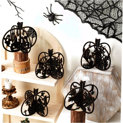 Geetery 5 Pieces Halloween Wood Pumpkin Table Signs, Wooden Tiered Tray Decor with Bat, Spider and Ghost Wooden Centerpieces Block Decoration for Party Indoor and Outdoor Farmhouse Home Decor
