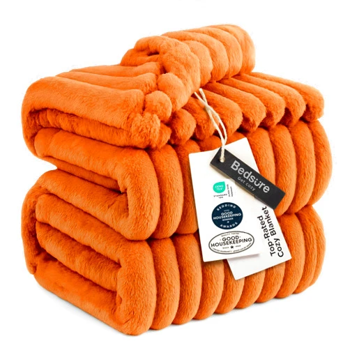 Bedsure GentleSoft Queen Blanket for Bed - Cozy Soft Fall Blankets for Women, Cute Large Fall Throws for Girls, Orange, 90x90 Inches