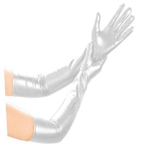 Lystaii Long Shiny Metallic Spandex Glove Elbow Length Opera Gloves 20s Party Cosplay