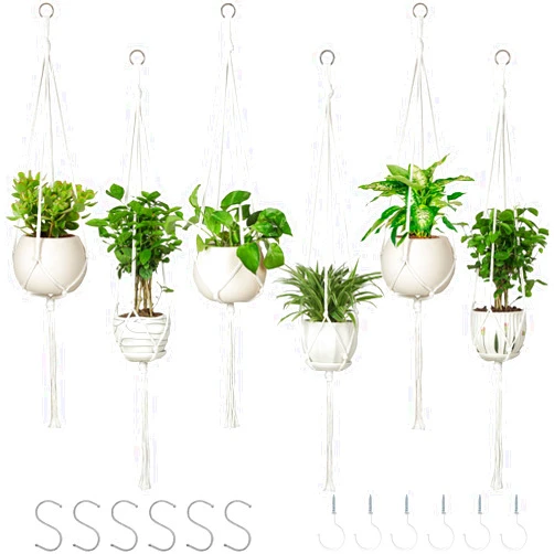 AOMGD 6 Pack Macrame Plant Hanger Indoor Hanging Planters for Indoor Outdoor Plants with 6 S Hooks and 6 Hook Nails, Hanging Plant Holder 43
