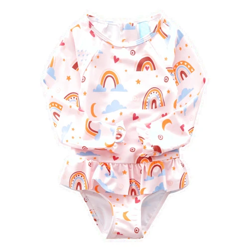 Aisyee Baby Girls One Piece Swimsuits Long Sleeve Rash Guard Swimshirts