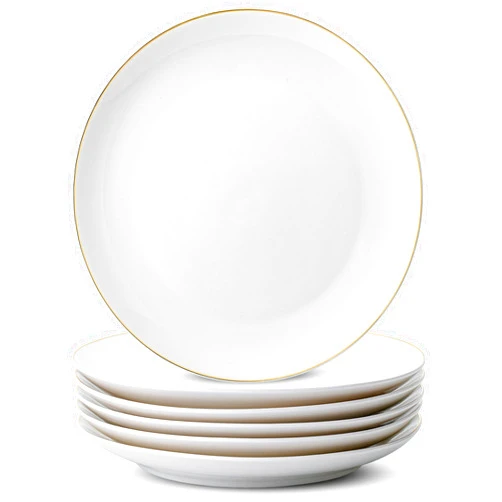 Brew To A Tea BTaT- White Porcelain Dinner Plates with Gold Rim, Set of 6, 10.5
