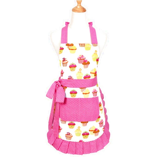 Claswcalor 100% Cotton Cupcake Pattern Aprons, Cute Baking Apron Adjustable Kitchen Apron for Women