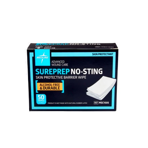 Medline SurePrep No-Sting Skin Protective Barrier Wipes, Pack of 50