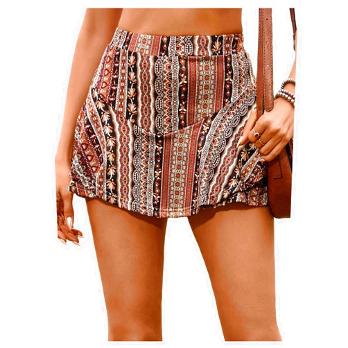 SweatyRocks Women's Boho Summer Shorts Tribal Print Western High Waist Ruffle Skort Skirts