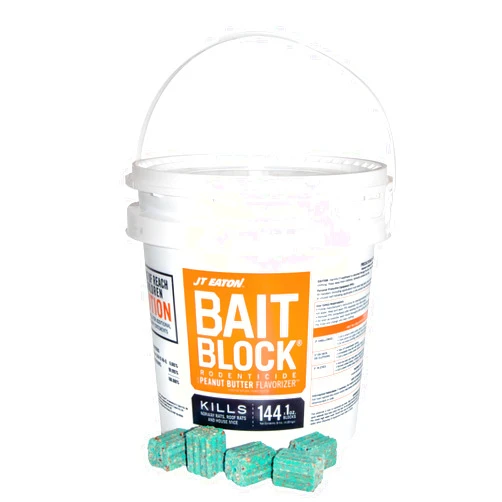 JT Eaton 709-PN Bait Block Anticoagulant Rodenticide, Peanut Butter Flavor, for Mice and Rats (9 lb Pail of 144)