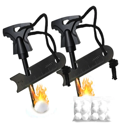 HOPKASE 2PCS Magnesium Fire Starter with Striker, High Temp Magnesium Rod, Ferro Rod Fire Starter Survival Tool with 20Pack Waterproof Tinder and Steel Fire Striker for Camping, Hiking and Emergency