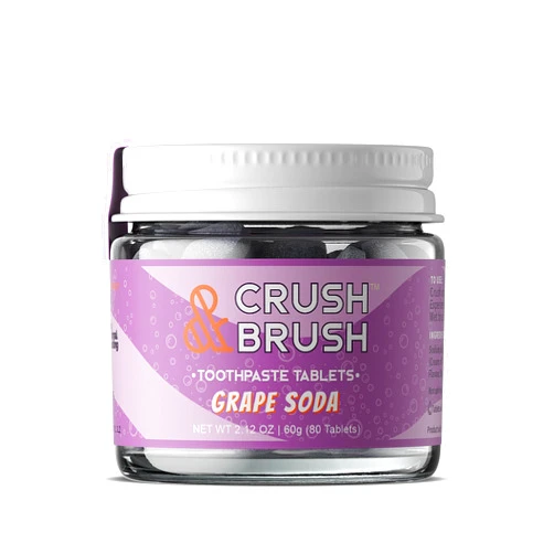 Nelson Naturals Crush & Brush Toothpaste Tablets- Grape Glass JAR - 60g ~ 80 Tablets