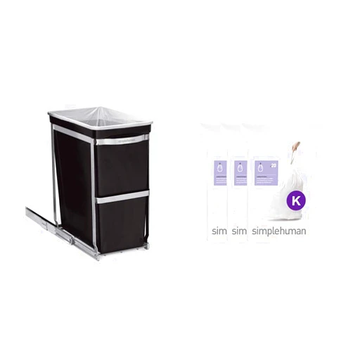 simplehuman 30 litre pull-out can heavy-duty steel frame + code K 60 pack liners