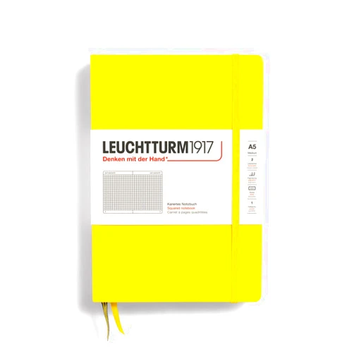 LEUCHTTURM1917 - Notebook Hardcover Medium A5-251 Numbered Pages for Writing and Journaling (Lemon, Squared)