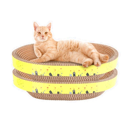 Tinnmao 2 Packs Cat Scratcher Cardboard, Oval Corrugated Scratch Pad Cat Scratching Lounge Bed Oval Cat Scratch Pad Bowl Nest Training Toy for Furniture Protection