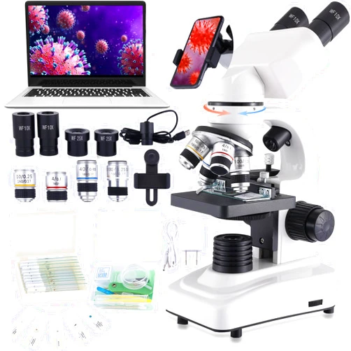 Herwicm Compound Microscope，40X-2500X Research Class Professional Microscope，WF10x and WF25x eyepieces, Dual LED Lighting and Two-Layer Mechanical Stage，Microscope for Adults…