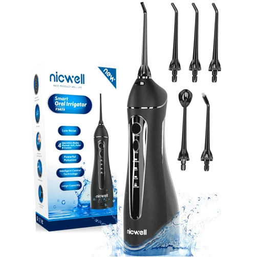 Nicwell Water Dental Flosser Teeth Pick - 4 Modes Dental Oral Irrigator, Portable & Rechargeable IPX7 Waterproof Personal Orthodontic Supplie Water Teeth Cleaner Picks for Home Travel