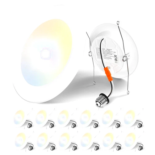 Amico Recessed Lighting 5/6 Inch, 12 Pack 5CCT Flat LED Can Lights, 2700K/3000K/4000K/5000K/6000K Selectable,12W Eqv 110W, 1050LM Brightness, Retrofit Installation - ETL & FCC