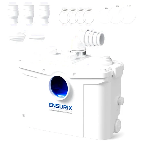 Ensurix 1200W Macerator Pump – 2800GPH, 28FT Vertical Lift Toilet Water Pump with Anti-Backflow, PCB Smart Control, IPX4 Waterproof, Macerator Pump Basement for Toilet, Sink, Bathroom etc.