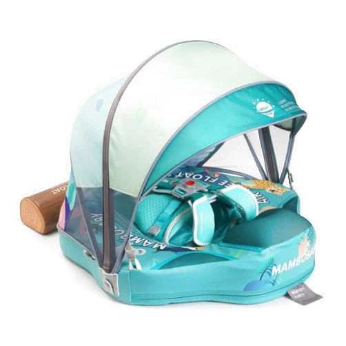 Kalolary Mambobaby Baby Pool Float with Canopy & Tile, Kalolary Non-Inflatable Baby Swim Float Infant Swim Trainer Ring Toddler Pool Float with Adjustable Strap for 3-24 Months Age Boys Girls