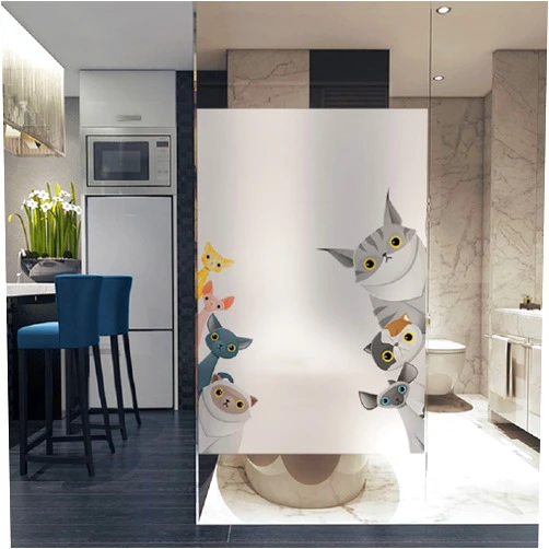 Smartprints LANGUGU Cats Pattern Glass Non-Adhesive No Glue Static Decorative Privacy Window Films 31.4in. by 47.2in. (80 X 120cm) Glass Sticker for Office Home Bedroom Glass Door Privacy