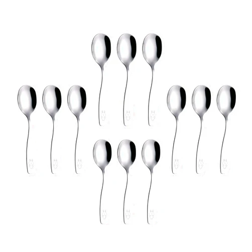 ANNOVA Kids Silverware Children's Safe Flatware Set Stainless Steel - 12 x Children Dinner Spoons, Toddler Utensils, Metal Cutlery Set for LunchBox (Engraved Dog Bunny) (Stainless Steel, 12 Spoons)