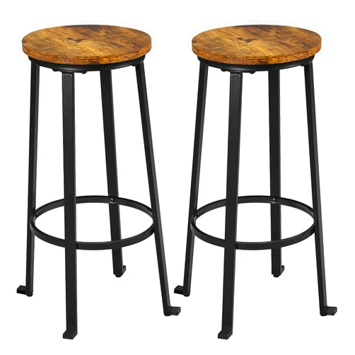 Yaheetech 29.5 inch Bar Stools Set of 2 Industrial Tall Height Bar Counter Stools Chair Round Backless with Metal Legs for Dining Room/Living Room/Kitchen Counter Rustic Brown